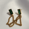 Stainless Steel Emerald Green Zircon Chain Earrings