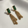 Stainless Steel Emerald Green Zircon Chain Earrings