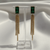 Stainless Steel Emerald Green Zircon Chain Earrings