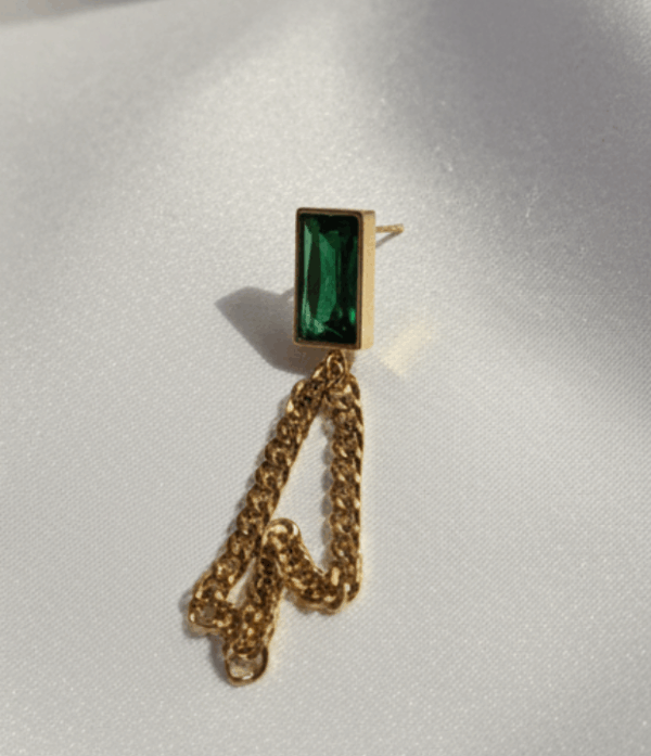 Stainless Steel Emerald Green Zircon Chain Earrings