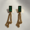 Stainless Steel Emerald Green Zircon Chain Earrings