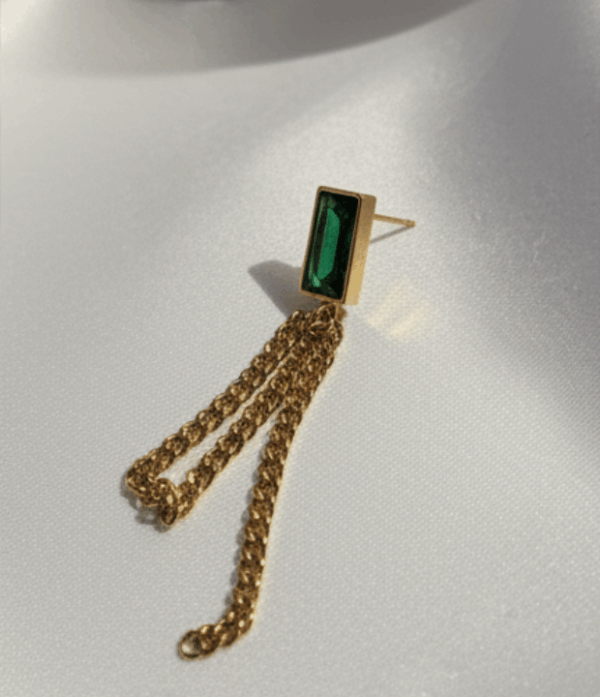 Stainless Steel Emerald Green Zircon Chain Earrings