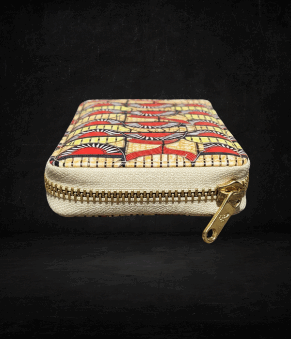 African Tribal Blue Kaleidoscope Pattern Fabric Mini Coin Purse Wallet Card Holder Women