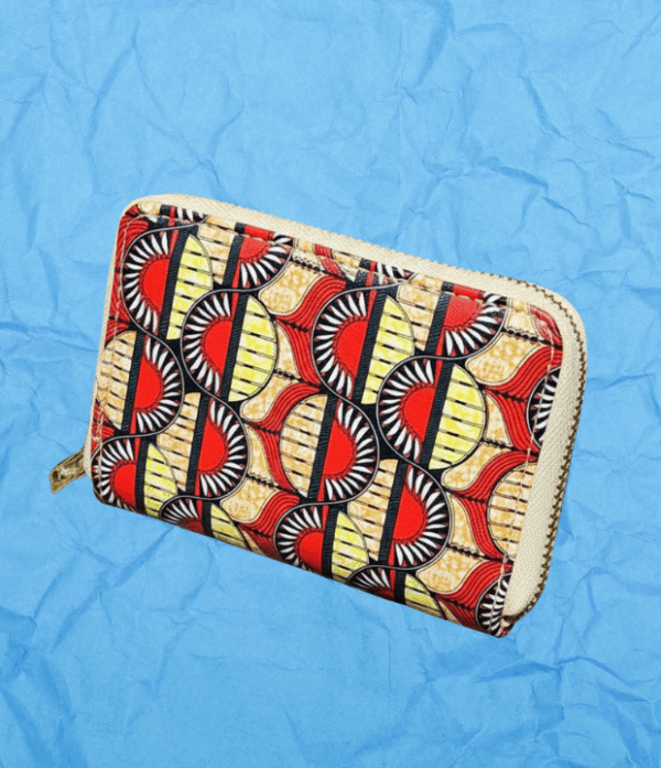 African Tribal Blue Kaleidoscope Pattern Fabric Mini Coin Purse Wallet Card Holder Women