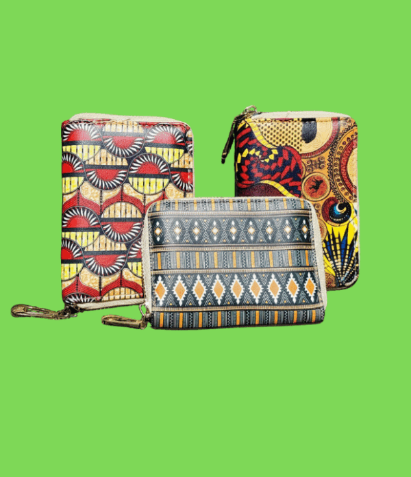 African Tribal Blue Kaleidoscope Pattern Fabric Mini Coin Purse Wallet Card Holder Women
